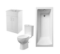 Balterley Bathroom Suite Bath, Front Panel, Vanity Basin Unit, Toilet, Seat in White Balterley White