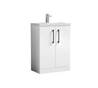 Balterley Bathroom Vanity Basin Unit, Black Handles, 600mm, Gloss White Balterley White