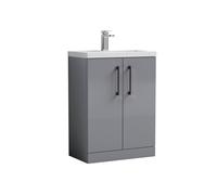 Balterley Bathroom Vanity Basin Unit, Black Handles, 600mm, Satin Grey Balterley Grey