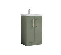 Balterley Bathroom Vanity Basin Unit, Brushed Bronze Handles, 500mm, Satin Green Balterley Green