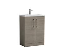Balterley Level Compact Bathroom Cloakroom Vanity Basin Unit With Polymarble Basin, Brushed Pewter Handles, 600mm, Mid Oak