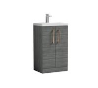 Balterley Bathroom Vanity Basin Unit, Copper Handles, 500mm, Wood Grey Balterley Grey