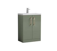 Balterley Bathroom Vanity Basin Unit, Copper Handles, 600mm, Satin Green Balterley Green