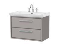 Balterley Modern Bathroom Wall Hung 2-Drawer Vanity Unit With Fireclay Basin, Pebble Grey, 800mm