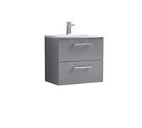Balterley Level Modern Bathroom Wall Hung 2 Soft Close Drawer Vanity Unit & Curved Basin, Satin Grey, 600mm
