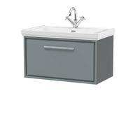 Balterley Bathroom Wall Hung Single Drawer Vanity, Fireclay Basin, Grey, 800mm in Grey Balterley Grey