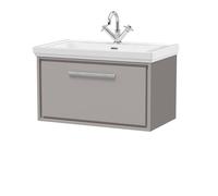 Balterley Bathroom Wall Hung Single Drawer Vanity, Fireclay Basin, Grey, 800mm in Grey Balterley Grey