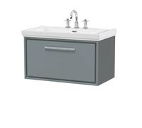 Balterley Bathroom Wall Hung Single Drawer Vanity, Fireclay Basin, Grey, 800mm in Grey Balterley Grey