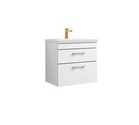 Balterley Bathroom Wall Hung Vanity Basin Unit White Brushed Brass Handles 600mm Balterley White