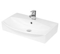 Balterley 600mm Bathroom Sink, Wall Hung Ceramic Round Bowl Bathroom Wash Basin Sink with Overflow, 1 Tap Hole, Wall Mounted Basin Sinks for Bathrooms and Cloakroom - 600 x 400 x 150mm (White)
