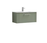 Balterley Belvide Partial Fluted 1 Drawer Wall Hung Vanity Unit With 1 Tap Hole Minimalist Basin - 800mm - Satin Green