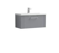 Balterley Belvide Partial Fluted 1 Drawer Wall Hung Vanity Unit With 1 Tap Hole Thin-Edge Basin- 800mm - Satin Grey