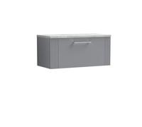 Balterley Belvide Partial Fluted 1 Drawer Wall Hung Vanity Unit With Bellato Grey Laminate Worktop - 800mm - Satin Grey