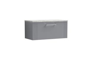 Balterley Belvide Partial Fluted 1 Drawer Wall Hung Vanity Unit With Bellato Grey Laminate Worktop - 800mm - Satin Grey