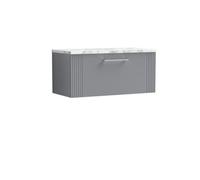 Balterley Belvide Partial Fluted 1 Drawer Wall Hung Vanity Unit With Carrera Marble Laminate Worktop - 800mm - Satin Grey