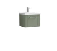 Balterley Belvide Partial Fluted 1 Drawer Wall Hung Vanity Unit With Mid-Edge 1 Tap Hole Ceramic Basin - 500mm - Satin Green