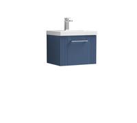 Balterley Belvide Partial Fluted 1 Drawer Wall Hung Vanity Unit With Mid-Edge 1 Tap Hole Ceramic Basin - 500mm - Satin Blue
