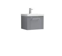 Balterley Belvide Partial Fluted 1 Drawer Wall Hung Vanity Unit With Mid-Edge 1 Tap Hole Ceramic Basin - 500mm - Satin Grey