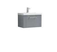 Balterley Belvide Partial Fluted 1 Drawer Wall Hung Vanity Unit With Mid-Edge 1 Tap Hole Ceramic Basin - 600mm - Satin Grey