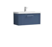 Balterley Belvide Partial Fluted 1 Drawer Wall Hung Vanity Unit With Mid-Edge 1 Tap Hole Ceramic Basin - 800mm - Satin Blue