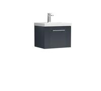 Retro 1 Drawer Wall Hung Vanity Unit with Mid-Edge 1 Tap Hole Ceramic Basin - 500mm - Satin Soft Black - Balterley