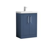 Balterley Belvide Partial Fluted 2 Door Floor Standing Vanity Unit With Mid-Edge 1 Tap Hole Ceramic Basin - 600mm - Satin Blue