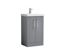Balterley Belvide Partial Fluted 2 Door Floor Standing Vanity Unit With Mid-Edge 1 Tap Hole Ceramic Basin - 500mm - Satin Grey