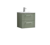 Balterley Belvide Partial Fluted 2 Drawer Wall Hung Vanity Unit With 1 Tap Hole Curved Basin- 500mm - Satin Green