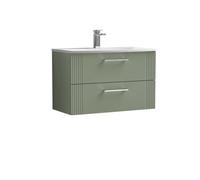 Balterley Belvide Partial Fluted 2 Drawer Wall Hung Vanity Unit With 1 Tap Hole Curved Basin- 800mm - Satin Green