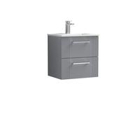 Balterley Belvide Partial Fluted 2 Drawer Wall Hung Vanity Unit With 1 Tap Hole Minimalist Basin - 500mm - Grey