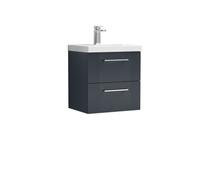 Balterley Belvide Partial Fluted 2 Drawer Wall Hung Vanity Unit With 1 Tap Hole Thin-Edge Basin- 500mm - Satin Dark Grey