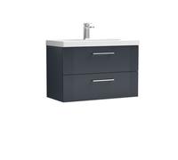 Balterley Belvide Partial Fluted 2 Drawer Wall Hung Vanity Unit With 1 Tap Hole Thin-Edge Basin- 800mm - Satin Dark Grey