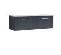 Balterley Belvide Partial Fluted 2 Drawer Wall Hung Vanity Unit With Bellato Grey Laminate Worktop - 1200mm - Satin Soft Black