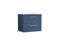 Balterley Belvide Partial Fluted 2 Drawer Wall Hung Vanity Unit With Colour Coordinating Laminate Worktop - 600mm - Satin Blue