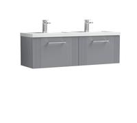 Balterley Belvide Partial Fluted 2 Drawer Wall Hung Vanity Unit With Double Polymarble Basin - 1200mm - Satin Grey