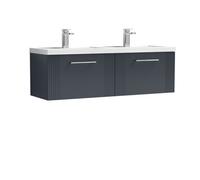 Balterley Belvide Partial Fluted 2 Drawer Wall Hung Vanity Unit With Double Polymarble Basin - 1200mm - Satin Dark Grey