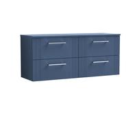 Balterley Belvide Partial Fluted 4 Drawer Wall Hung Vanity Unit With Colour Coordinating Laminate Worktop - 1200mm - Satin Blue