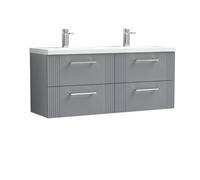 Balterley Belvide Partial Fluted 4 Drawer Wall Hung Vanity Unit With Double Ceramic Basin - 1200mm - Satin Grey