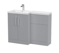 Balterley Belvide Retro Partially Fluted Floor Standing 2 Door Vanity Wc Combination Unit And Basin, Left Hand, 1100mm, Satin Grey