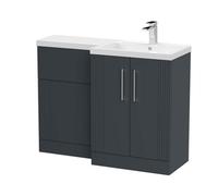 Belvide Retro Partially Fluted Floor Standing 2 Door Vanity WC Combination Unit and Basin, Right Hand, 1100mm, Satin Dark Grey