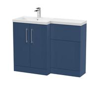 Belvide Retro Partially Fluted Floor Standing 2 Door Vanity WC Combination Unit and Basin, Left Hand, 1100mm, Satin Blue