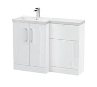 Belvide Retro Partially Fluted Floor Standing 2 Door Vanity WC Combination Unit and Basin, Left Hand, 1100mm, Satin White