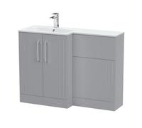 Balterley Belvide Retro Partially Fluted Floor Standing 2 Door Vanity Wc Combination Unit And Stone Basin, Left Hand, 1100mm, Satin Grey