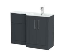 Balterley Belvide Retro Partially Fluted Floor Standing 2 Door Vanity Wc Combination Unit And Stone Basin, Right Hand, 1100mm, Dark Grey