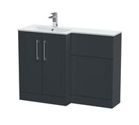 Balterley Belvide Retro Partially Fluted Floor Standing 2 Door Vanity Wc Combination Unit And Stone Basin, Left Hand, 1100mm, Dark Grey