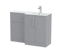Balterley Belvide Retro Partially Fluted Floor Standing 2 Door Vanity Wc Combination Unit And Stone Basin, Right Hand, 1100mm, Satin Grey