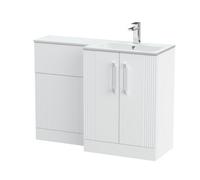 Balterley Belvide Retro Partially Fluted Floor Standing 2 Door Vanity Wc Combination Unit And Stone Basin, Right Hand, 1100mm, Satin White