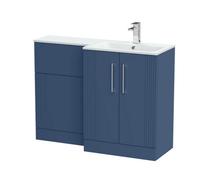 Balterley Belvide Retro Partially Fluted Floor Standing 2 Door Vanity Wc Combination Unit And Stone Basin, Right Hand, 1100mm, Satin Blue