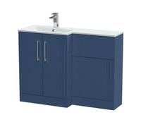 Balterley Belvide Retro Partially Fluted Floor Standing 2 Door Vanity Wc Combination Unit And Stone Basin, Left Hand, 1100mm, Satin Blue