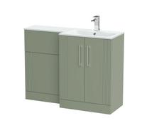 Balterley Belvide Retro Partially Fluted Floor Standing 2 Door Vanity Wc Combination Unit And Stone Basin, Right Hand, 1100mm, Satin Green